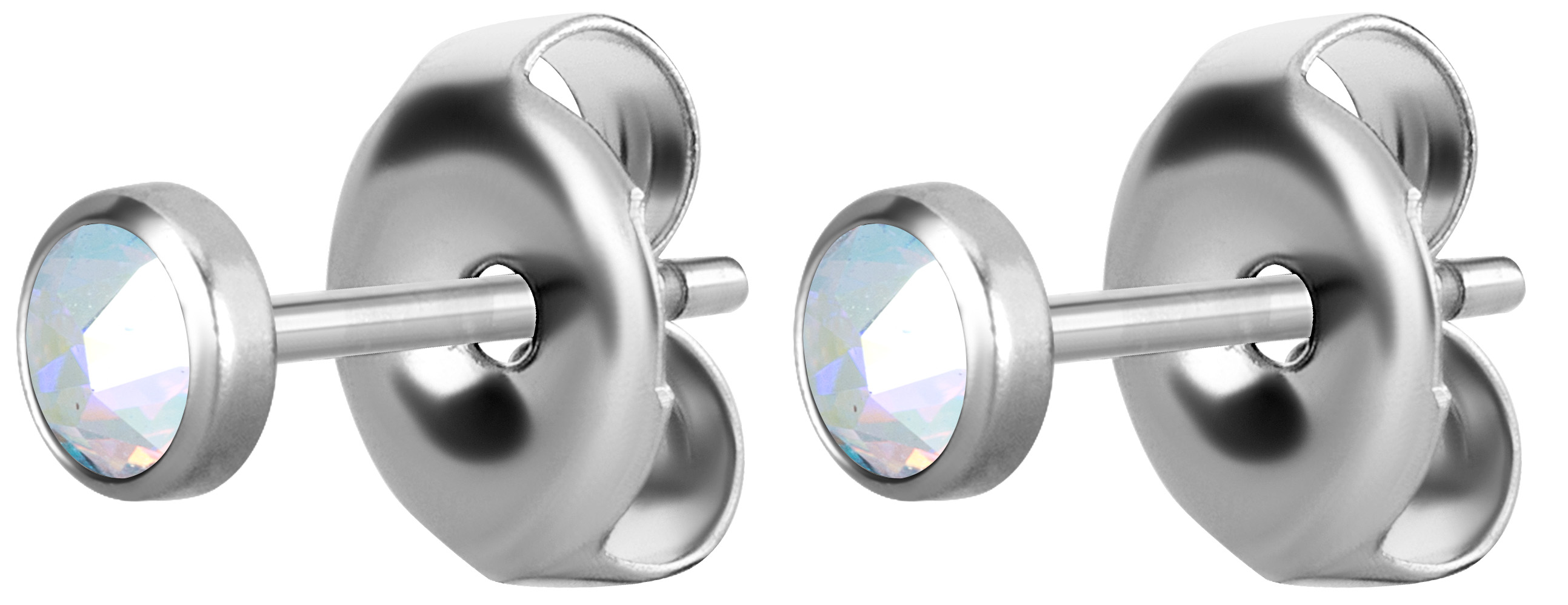 SS 316 FLAT JEWELLED DISC EAR STUDS (PAIR) 0,8mm 