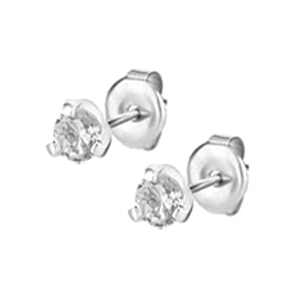 SS 316 EAR STUDS SET W. ROUND CUBIC ZIRCONIA (PAIR) 0,8mm - 6mm - WH