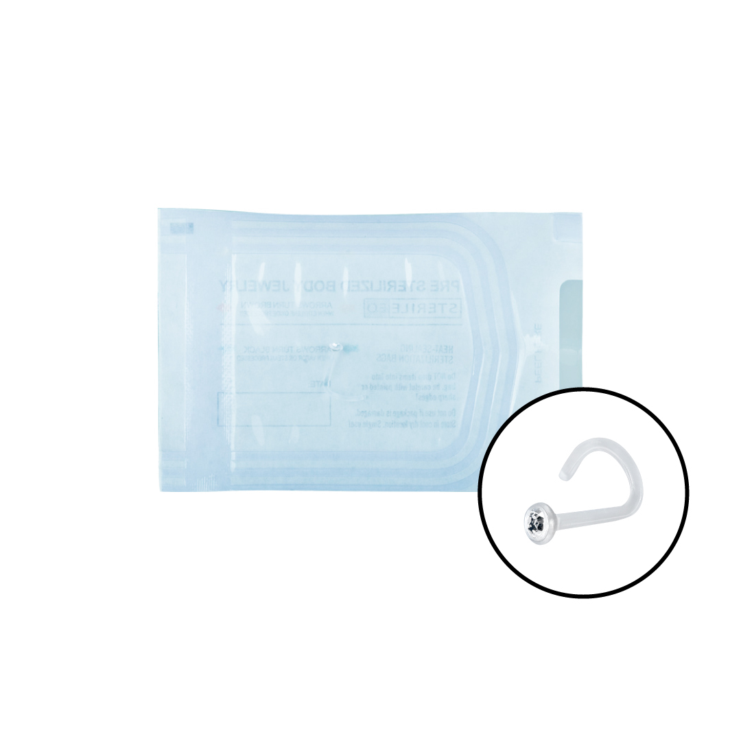 BIOPLAST STERILE CLEAR JEWEL NOSE STUD 0.8mm CR
